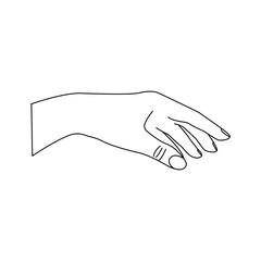 Human hand to the wrist, gesturing. Linear vector black and white illustration in hand drawn, minimalistic trendy icon. Doodle isolated