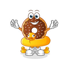 chocolate donut with duck buoy cartoon. cartoon mascot vector
