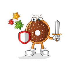 chocolate donut against viruses cartoon. cartoon mascot vector