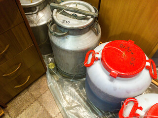 Flasks with mash are in the pantry