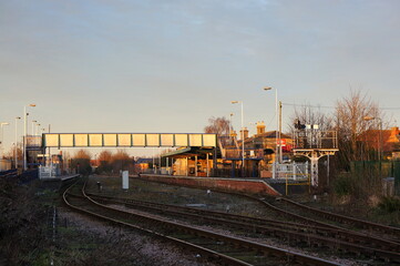 The railway line and station at sunset in Boston Lincolnshire
