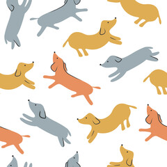Seamless Pattern Colored Colorful Dachshunds Design Vector Illustration