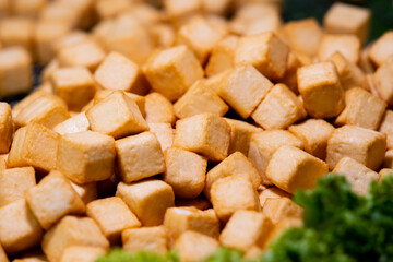 Close up of fried fish tofu, thai street food market