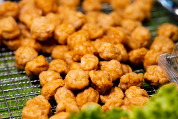 Close up of deep fried Shrimp balls, thai street food market