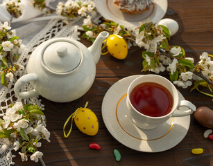 Still life Easter brunch in the garden outdoors