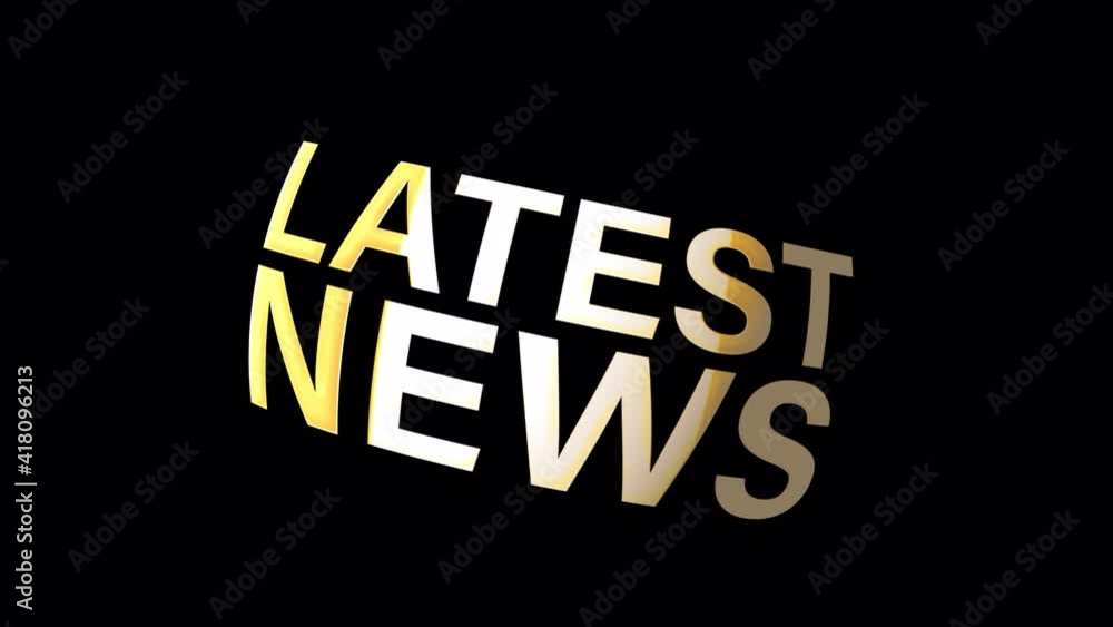 Poster latest news text word with gold light animation loop rotating isolated transparent with alpha channe