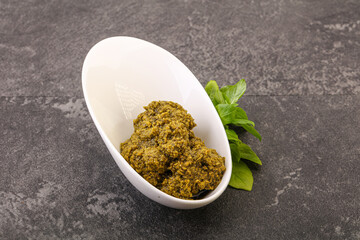 Green sauce pesto with basil