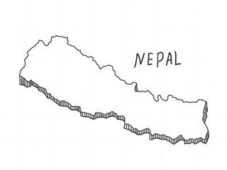 Hand Drawn of Nepal, 3D Map on White Background.
