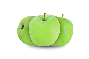 Three green apples on an isolated white background. Fresh green apples
