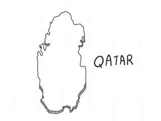 Hand Drawn of Qatar, 3D Map on White Background.