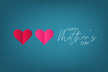 Happy Mothers Day poster or banner with hearts on blue background. Vector illustration.