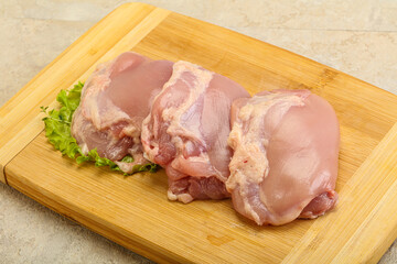 Raw chicken boneless and skinless leg