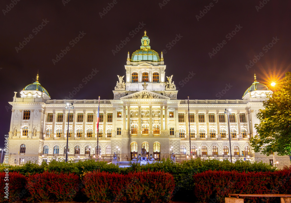 Wall mural national museum on wenceslas square at night, prague, czech republic