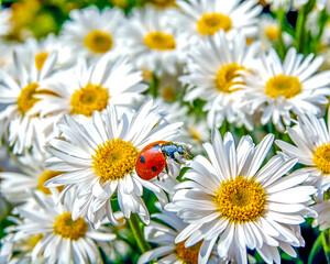 Fototapeta na wymiar ladybug on daisies 