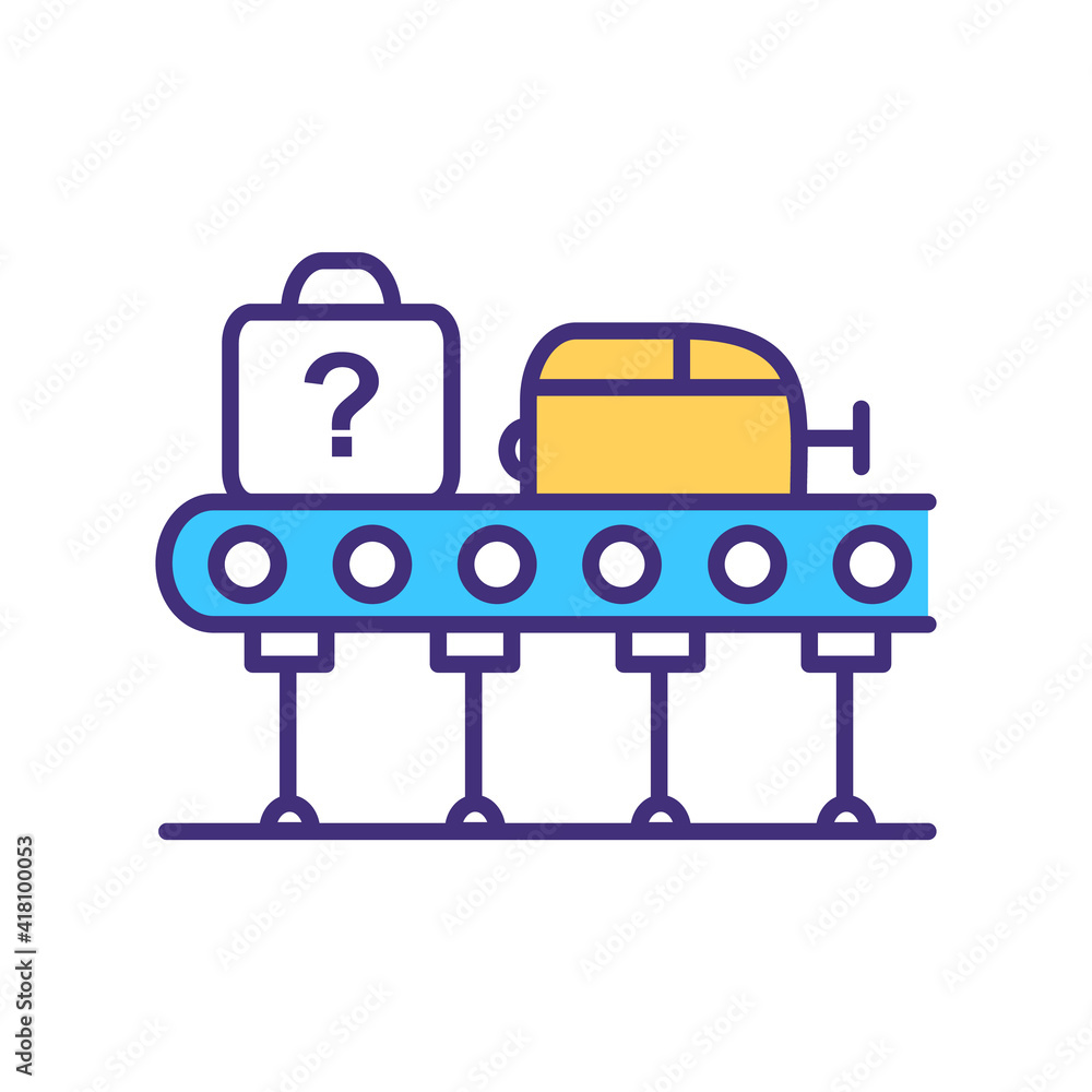 Poster security checkpoint procedure rgb color icon. conveyor belts. baggage screening. prohibited items pr
