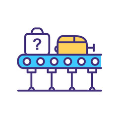 Security checkpoint procedure RGB color icon. Conveyor belts. Baggage screening. Prohibited items prevention. Scanner machine. Roller conveyor system. Security measures. Isolated vector illustration