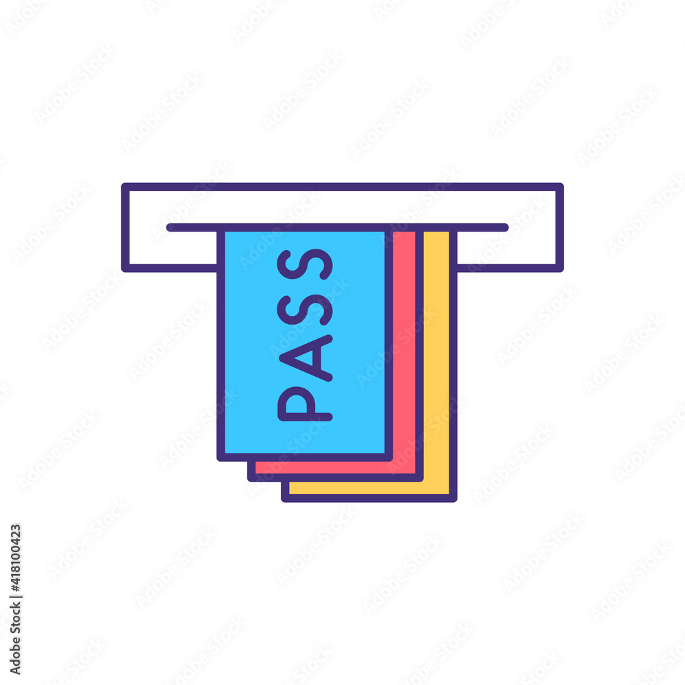 Poster printing boarding pass rgb color icon. passenger permission to board plane. self-service kiosk. seat