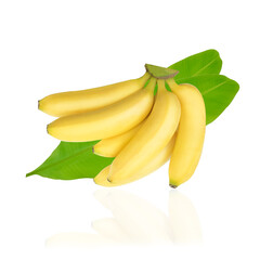 Ripe banana and leaves isolated on white background with clipping path