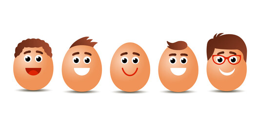 large set of cute Easter eggs with .human faces, emotions and smiles.happy Easter concept.