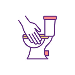 Toilet hygiene RGB color icon. Washroom, bathroom. Public toilets using. Catching infections from public restroom. Checking for unwanted stains, substance. Isolated vector illustration