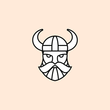 recommend clip art: Head of bearded viking warrior with horned helmet in outline style
                    