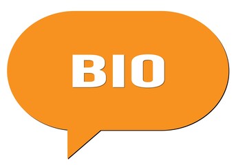 BIO text written in an orange speech bubble