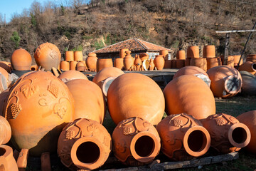 Georgian traditional jugs kvevri for wine, outdoor trade
