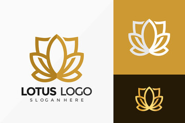 Fototapeta na wymiar Gold Lotus Shield Logo Vector Design. Abstract emblem, designs concept, logos, logotype element for template.