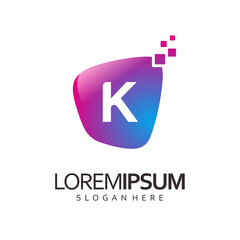 initial K logo design with digital symbol
