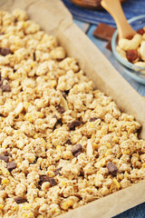 Homemade granola with nuts and chocolate