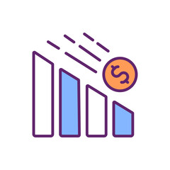 Devaluation RGB color icon. Country currency value lowering. Economic crisis. Recession. Exchange rate. Stock market crash. Monetary unit downward adjustment. Isolated vector illustration