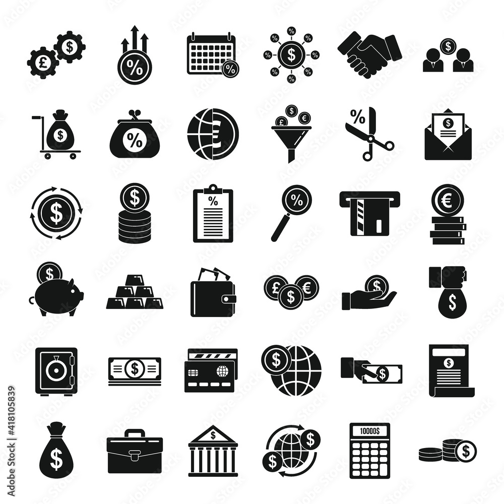 Poster credit union icons set. simple set of credit union vector icons for web design on white background