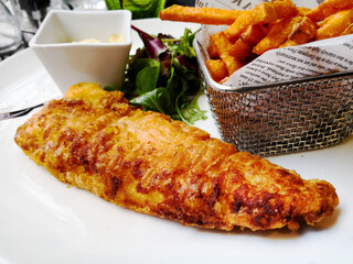 British, Traditional fish and chips and tartar sauce