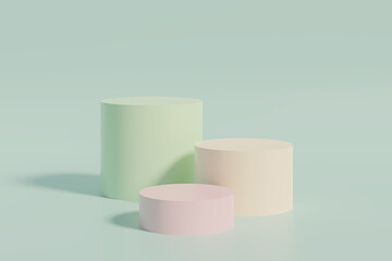 Colorful pastel cylinder stand or pedestal for products. 3D rendering in minimal style.