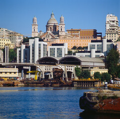 Genova, Liguria. Veduta del porto verso la basilica di Santa Maria Assunta di Carignano