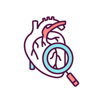 Heart-health Screening RGB Color Icon. Heart Scan. Echocardiogram. Monitoring Cardiovascular Health. Cardiac Stress Test. Pulse Auscultation. Heart Sound Examination. Isolated Vector Illustration