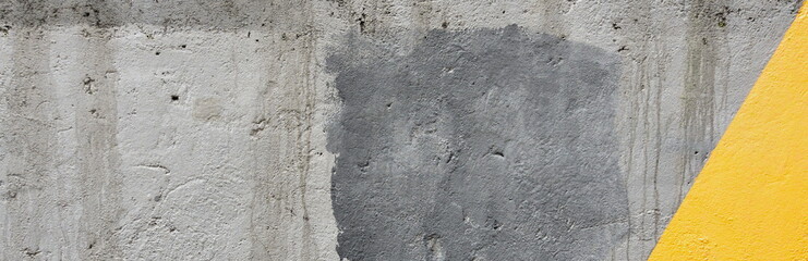 Illuminating Yellow And Ultimate Gray Color Wall Background Material. Urban Concrete Grey Texture Plaster.