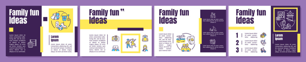 Family fun ideas brochure template. Playing games together. Flyer, booklet, leaflet print, cover design with linear icons. Vector layouts for magazines, annual reports, advertising posters