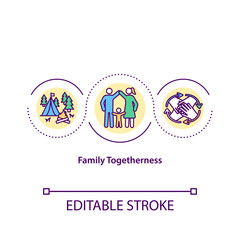 Family togetherness concept icon. Happy feeling of affection and closeness idea thin line illustration. Parents and children. Vector isolated outline RGB color drawing. Editable stroke