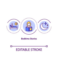 Bedtime stories concept icon. Traditional form of storytelling idea thin line illustration. Tell story to children. Brain development. Vector isolated outline RGB color drawing. Editable stroke