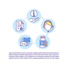 Drugstore customer support concept icon with text. Call center. Client help. Healthcare service. PPT page vector template. Brochure, magazine, booklet design element with linear illustrations