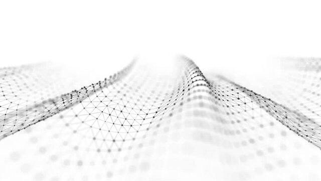 Digital dynamic wave of particles. Abstract white futuristic background. Big data visualization. 3D rendering.