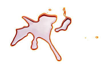 Fototapeta premium soy sauce drip isolated on a white background. soya sauce swirl cut out. above view. studio shot