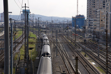 Train at Zurich railway main station. Photo taken March 4th, 2021, Zurich, Switzerland.