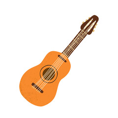Obraz premium Cartoon hand-drawn classical 6-strings guitar with texture. Vector isolated illustration.