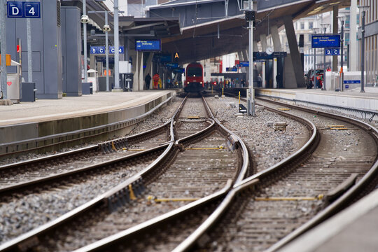Track field at Zurich railway main station. Photo taken March 4th, 2021, Zurich, Switzerland.