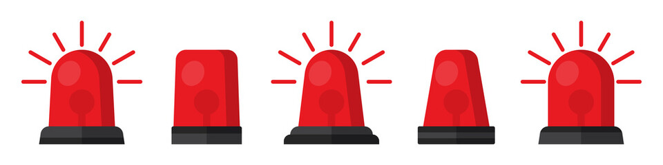 Set of red flasher siren in a flat design