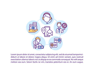 Contact us concept icon with text. Place where you can get help for business during covid. PPT page vector template. Brochure, magazine, booklet design element with linear illustrations