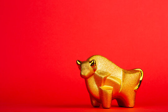 Chinese New Year With Golden Ox Decoration.