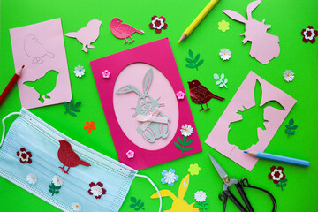 How to make paper bunny for Easter greetings and fun. Сrafts with children